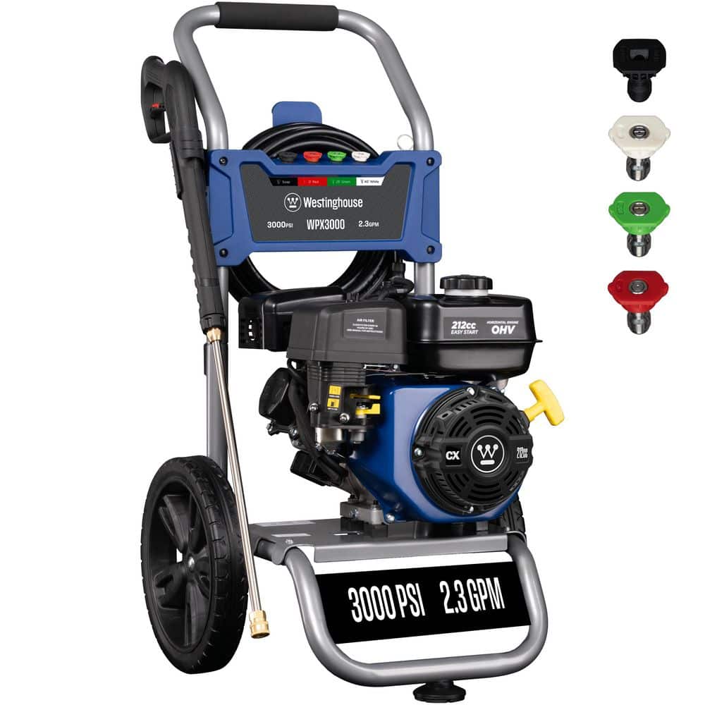 Westinghouse 3000 PSI 2.3 GPM Gas Powered Axial Cam Pump Cold Water Pressure Washer with 4 Quick Connect Tips WPX3000