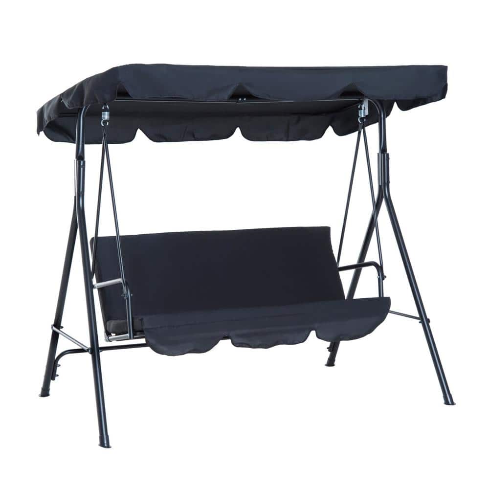 3-Person Outdoor Metal Patio Swing Chair with Removable Cushion, Adjustable