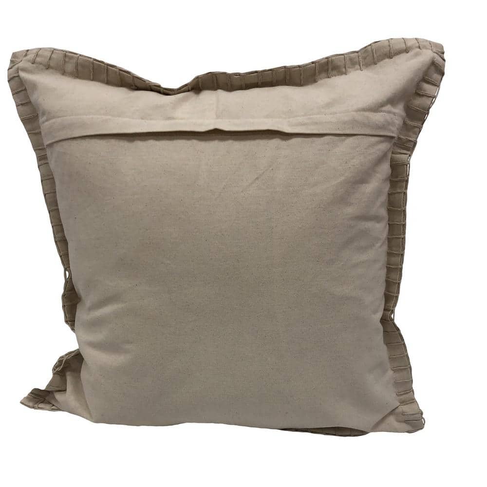 Tan Square Cotton Embroidered Border Throw Pillow
