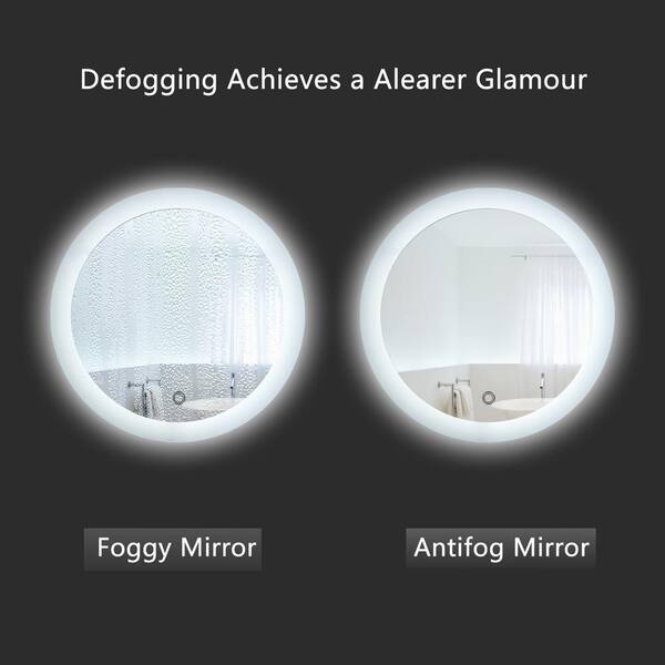 Vanityfus 24 In W X 24 In H Framed Round Led Light Bathroom Vanity Mirror In White Vf C C24 U01 The Home Depot