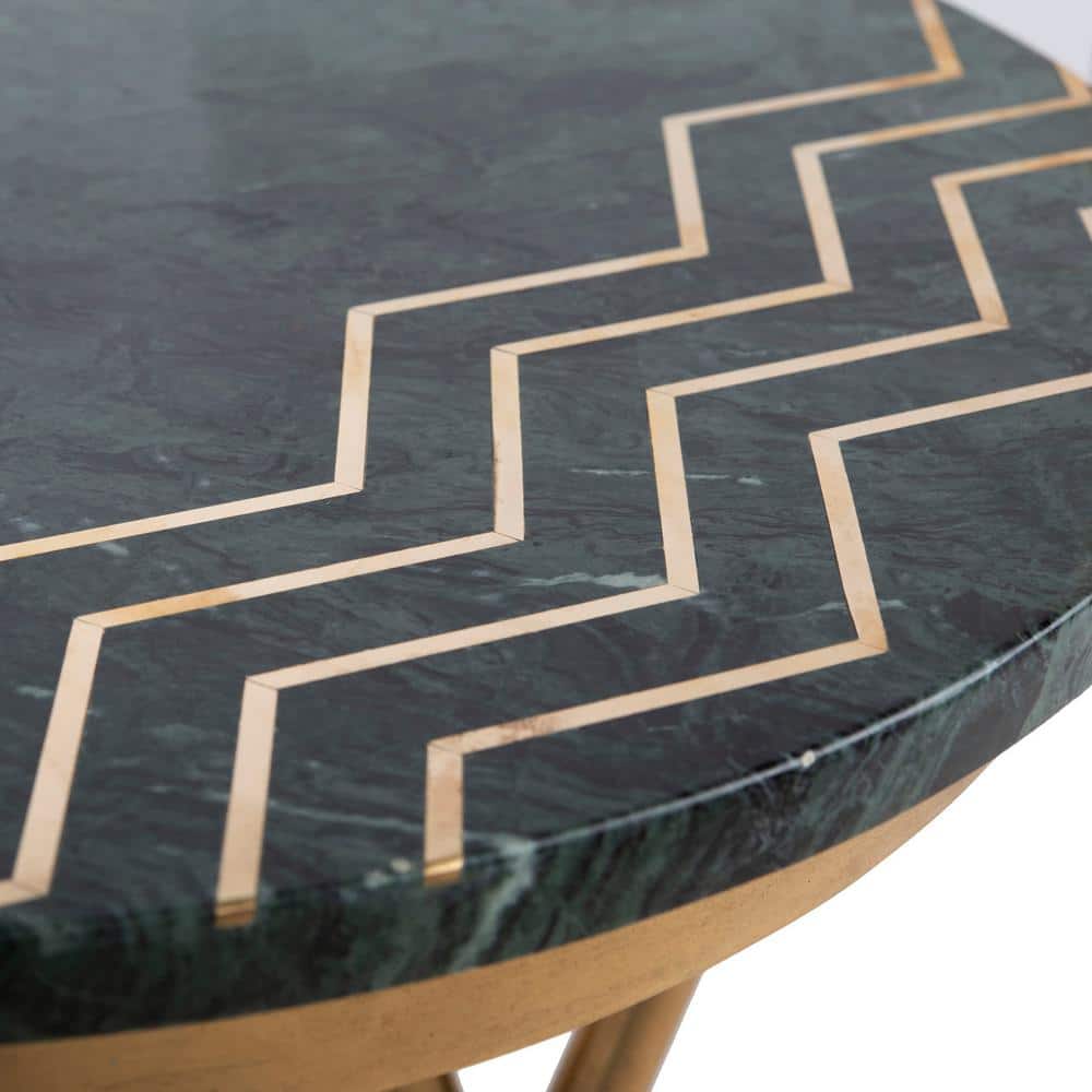 Aurelia 18" Transitional Round Stone Top End Table in Green & Gold