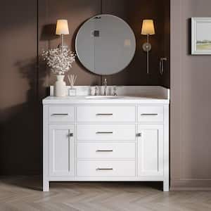 Bristol 48.25 in. W x 22 in. D x 36 in. H Single Sink Freestanding Bath Vanity in White with Carrara White Quartz Top