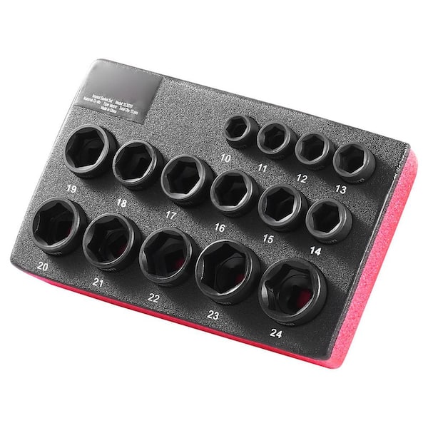 SKYSHALO Drive Impact Socket Set 3/8 in.-15-Piece Ultra-Short Socket Set Metric 10-24mm-6 Point Cr-Mo Alloy Steel