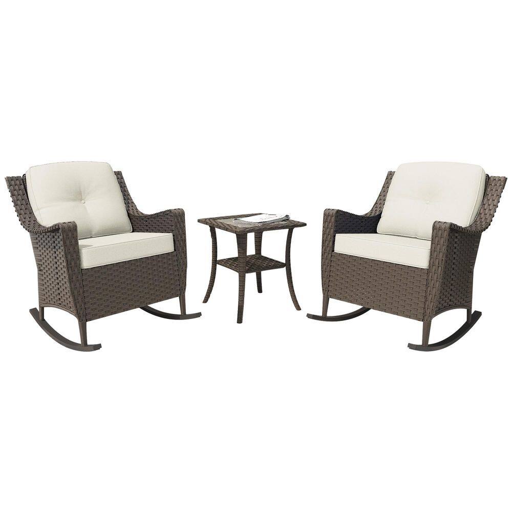 3-Piece Wicker Outdoor Rocking Chat Sets with Beige Cushions and Side Table price history on PriceWatchPro