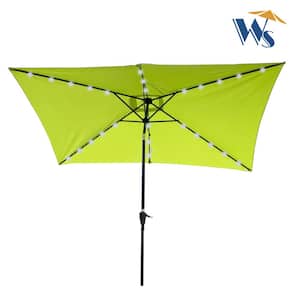 10 ft. D x 6.5 ft.W Green Rectangular Patio Solar LED Lighted Outdoor Umbrellas with Crank and Push Button Tilt