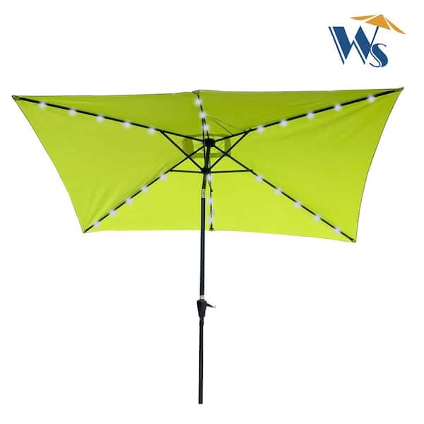 Sireck 10 ft. D x 6.5 ft.W Green Rectangular Patio Solar LED Lighted Outdoor Umbrellas with Crank and Push Button Tilt