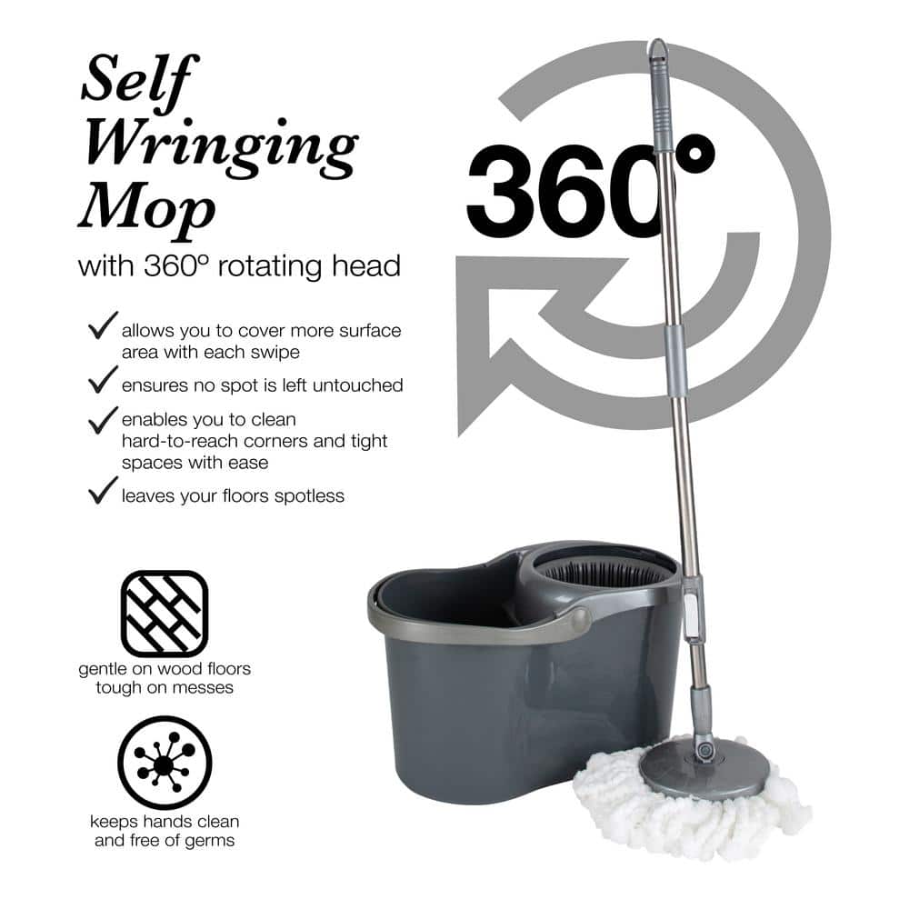 Simplify Gray Microfiber Self Wringing Mop & Bucket Set