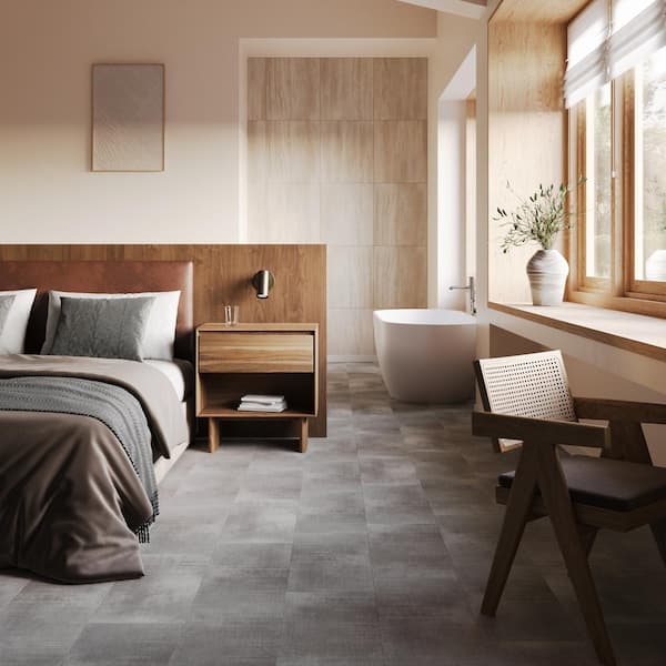 Lungo Dark Gray 12 MIL x 12 in. W x 24 in. L Glue Down Fabric Look Waterproof Luxury Vinyl Flooring (40 sq. ft./Case)