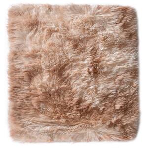 Plush Shag Khaki 5 ft. x 5 ft. Solid Polyester Square Area Rug