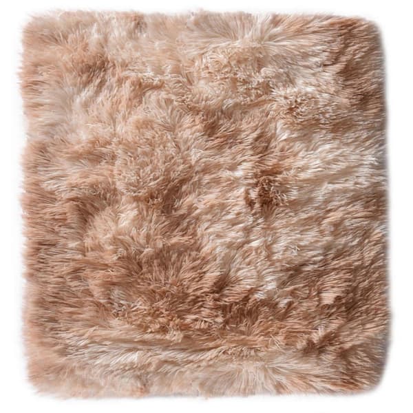 Latepis Plush Shag Khaki 5 ft. x 5 ft. Solid Polyester Square Area Rug