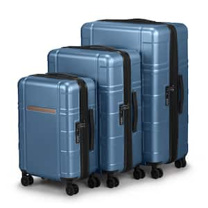 3-Piece Blue 20 in., 24 in., 28 in. Luggage Expandable Suitcase PC+ABS with TSA Lock Spinner Luggage Set