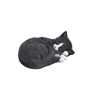 Black/White Cat Sleeping Lying Down Statue
