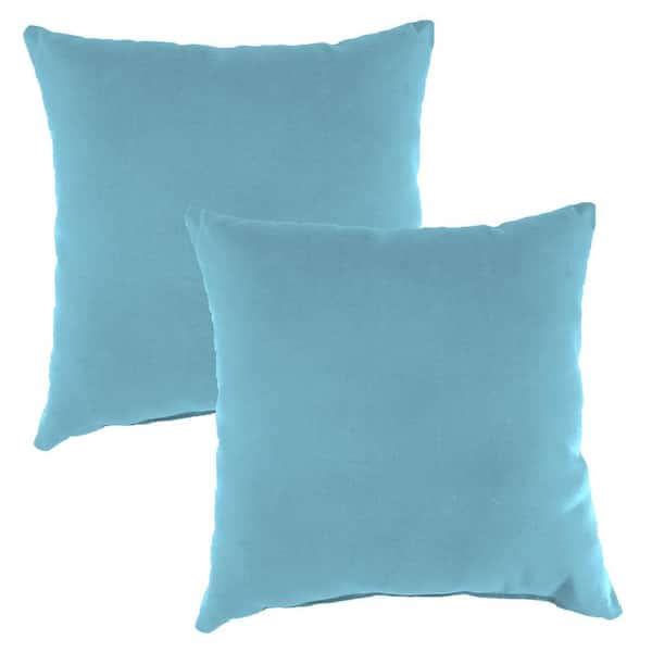 16 in. L x 16 in. W x 4 in. T Square Outdoor Throw Pillow in Canvas Light Aqua (2-Pack)