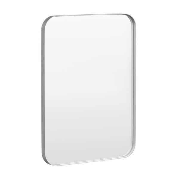 HOMEIBRO 24 in. W x 32 in. H Tempered Glass Rounded Rectangle Framed Wall-Mounted Bathroom Vanity Mirror in Silver