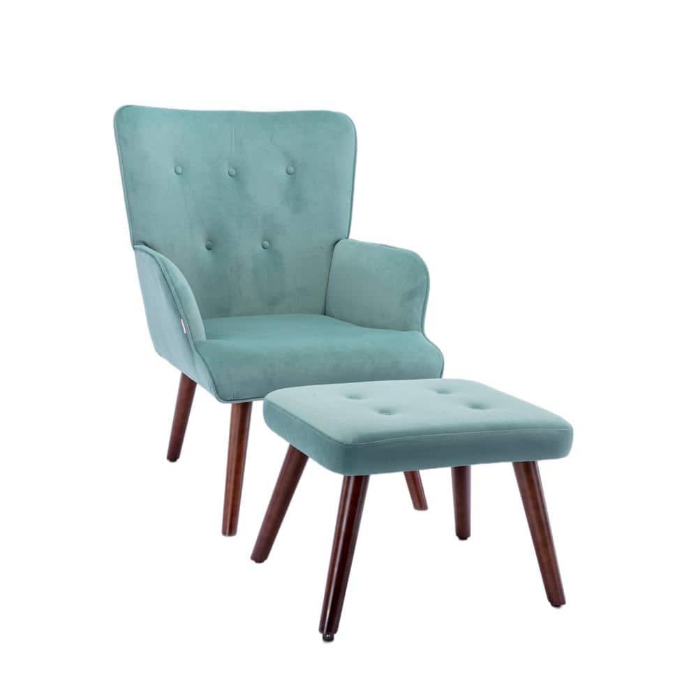 Modern Teal Velvet Accent Arm Chair with Ottoman