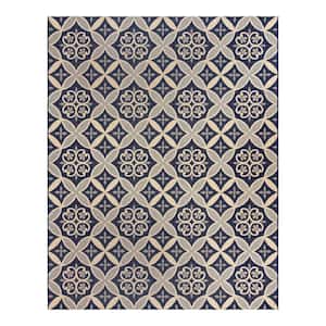 Paseo Niala Navy/Sand 5 ft. x 7 ft. Floral Medallion Indoor/Outdoor Area Rug