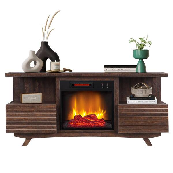 Mid century tv stand with fireplace discount