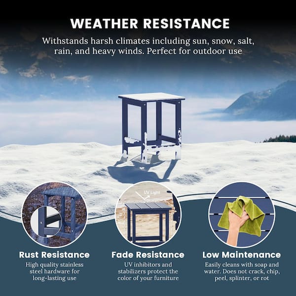 Harlo 3-Piece Navy Blue Fade Resistant HDPE Plastic Reclining Outdoor Patio Chaise Lounge Arm Chair and Table Set
