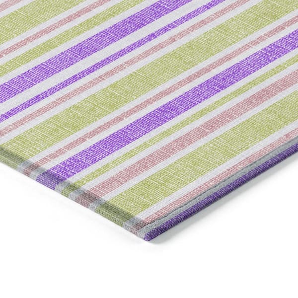 Purple, Green, Pink 5 ft. x 8 ft. Woven Striped Polyester Rectangle Indoor / Outdoor Area Rug