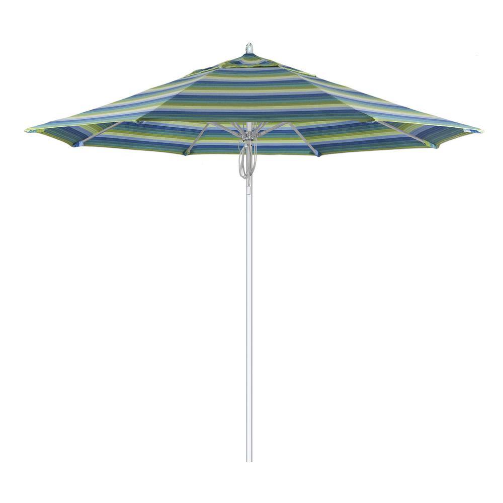 9 ft. Silver Aluminum Commercial Fiberglass Ribs Market Patio Umbrella and Pulley Lift in Seville Seaside Sunbrella price history on PriceWatchPro