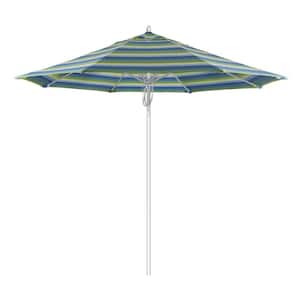 9 ft. Silver Aluminum Commercial Fiberglass Ribs Market Patio Umbrella and Pulley Lift in Seville Seaside Sunbrella