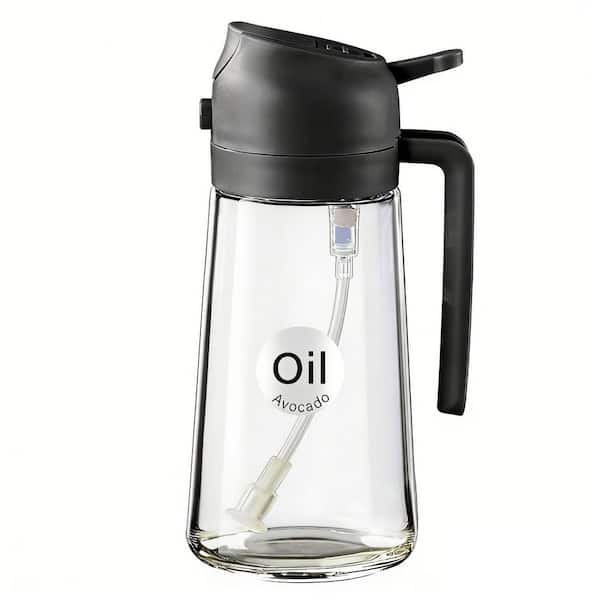 16 oz. Black Glass 2 in 1 Oil Dispenser, Food Grade Premium Spray Bottle with Portion Control for Salad, Frying, BBQ