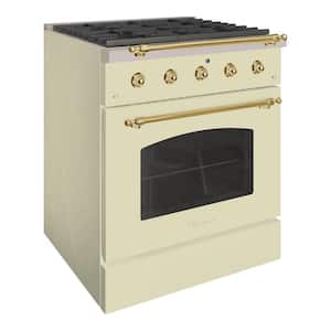 Classico 30" 4.2 cu. ft. 4-Burners Freestanding All Gas Range with Gas Stove and Gas Oven, Antique White with Brass Trim