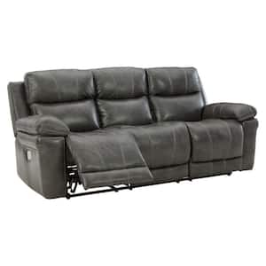 39 in. Straight Arm Leather Straight Rectangle Power Reclining Sofa in Gray