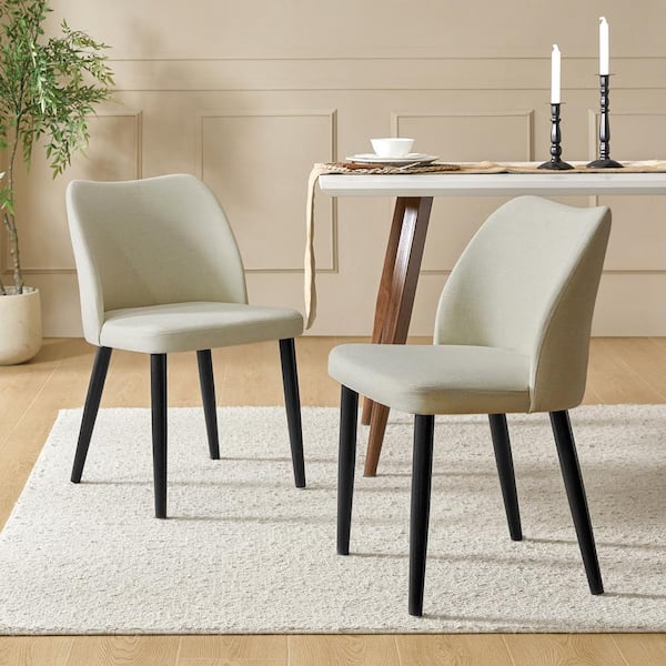 JAYDEN CREATION Eliseo Ivory Modern Dining Chair with Solid Wood Legs (Set of 2)