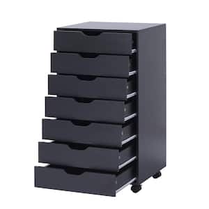 7-Drawer Black Wood 18.9 in. W Vertical Storage Dresser with Wheels Makeup Dresser File Cabinet
