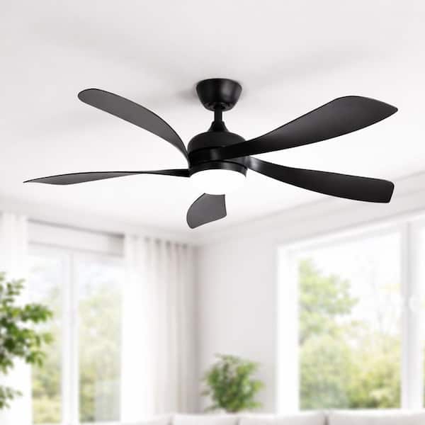 45 in. Integrated LED Indoor Black Downrod Standard Ceiling Fan with Black Blades, Dimmable Light,Remote,DC Motor