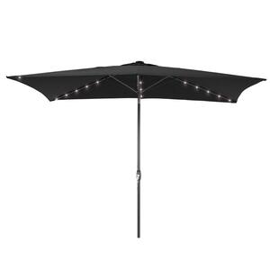 6 ft. x 9 ft. Rectangular Market Umbrella Solar LED with Tilt Function Patio Market Umbrella in Black