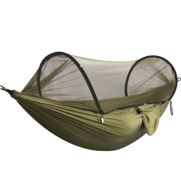 Nylon Travel Camping Hammock with Bed Net 660 lbs. Load Capacity for Outdoor Backpacking and Hiking, Army Green (1-Pack)