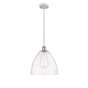 Bristol Glass 60-Watt 1 Light White and Polished Chrome Shaded Mini Pendant Light with Clear glass Clear Glass Shade