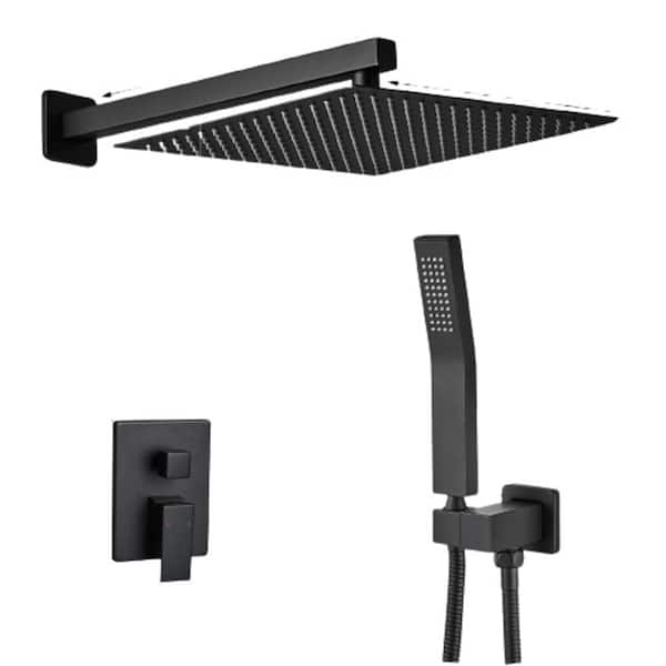 Lukvuzo 1-Spray Wall Mount Handheld Shower Head GPM in Black Rainfall Rough-in Valve Body and Trim