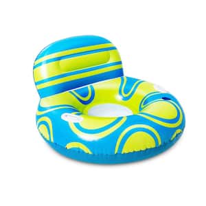 Blue Inflatable Pool Floats Lounger with Cup Holders and Big Backrest for Adults