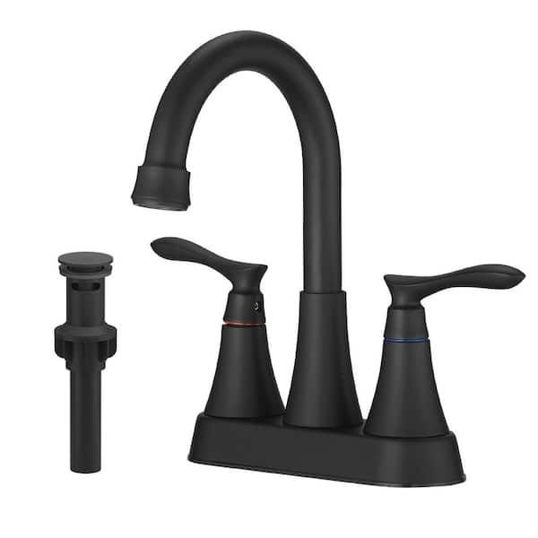 4 in. Centerset 2-Handle High-Arc Bathroom Faucet in Matte Black