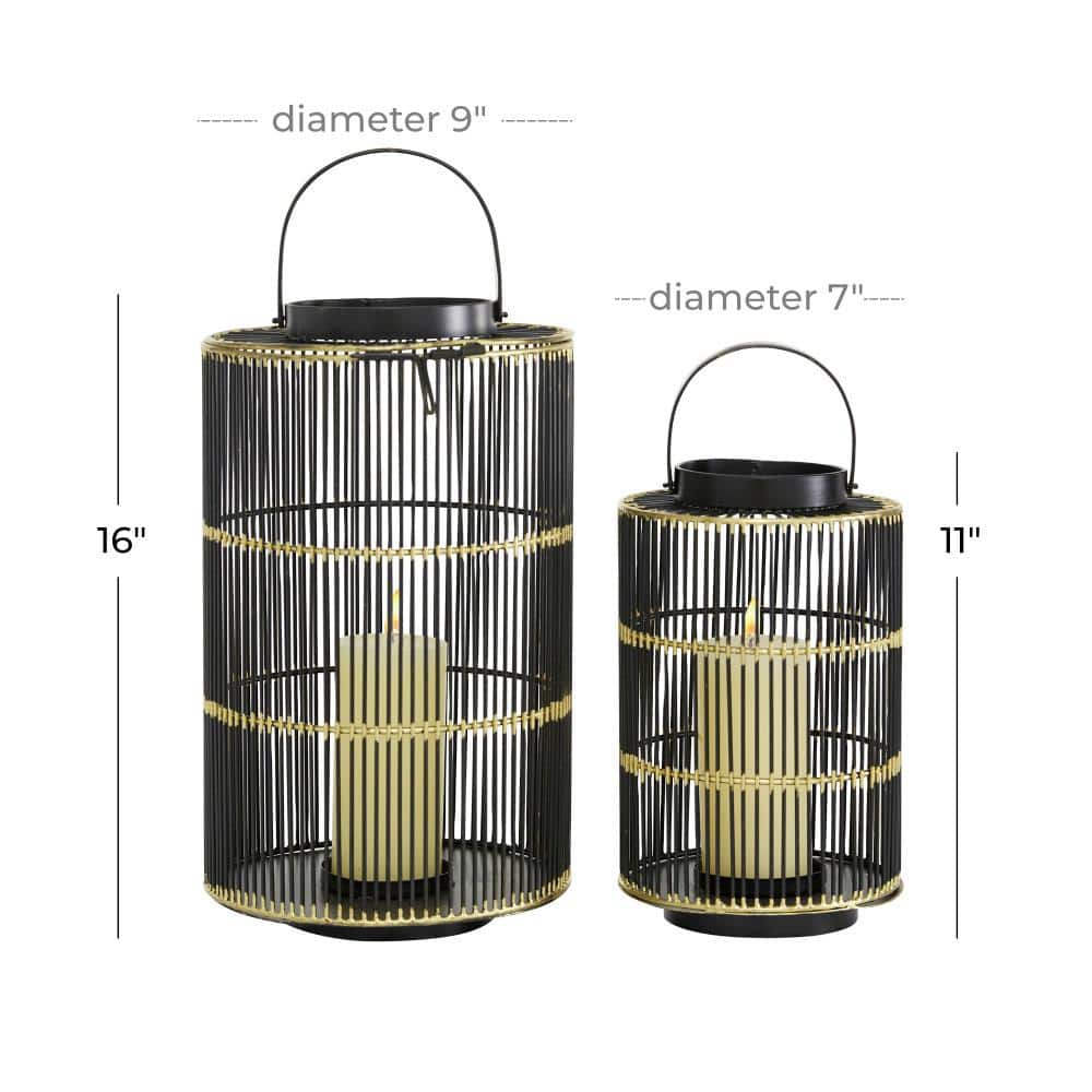 Black and Gold Metal Hanging Candle Lantern Set