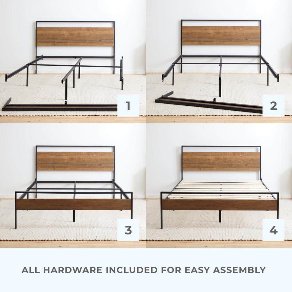 Modern Rustic King Platform Bed with Wood Frame and Slats