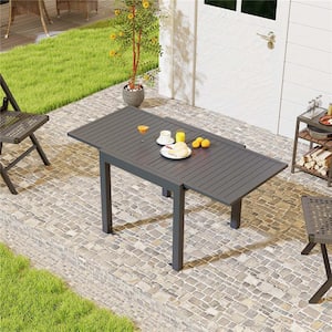 Grey Rectangle Aluminum 29.5 in. Outdoor Dining Table with Slatted Tabletop