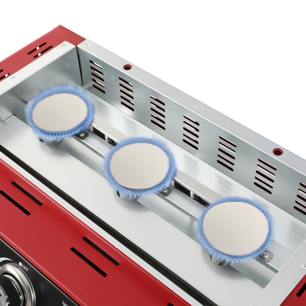 Red 24-Inch 3-Burner Portable Gas Grill Griddle