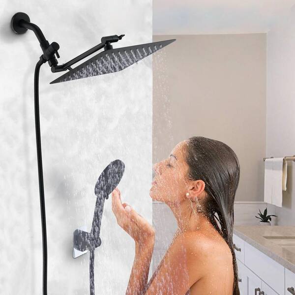 Tahanbath 6 Spray Patterns Wall Mount Dual Shower Head and Handheld Shower  Head with 2-Way Diverter in Matte Black X-W1219-W60165 - The Home Depot