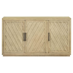 60 in. W x 15.7 in. D x 34.3 in. H Brown Linen Cabinet with Adjustable Shelves and 3 Doors for Bathroom