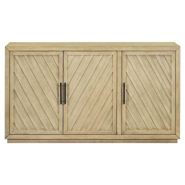 Lycvki 60 in. W x 15.7 in. D x 34.3 in. H Brown Linen Cabinet with Adjustable Shelves and 3 Doors for Bathroom