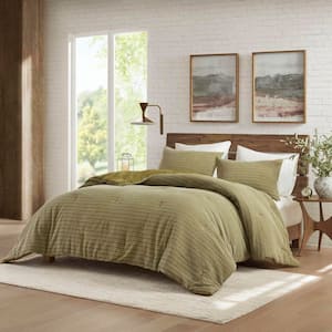 Lyon 3-Piece Green Cotton King/California King Waffle Washed Comforter Set