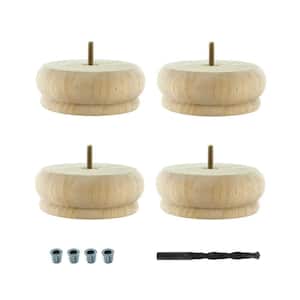 2 in. x 5-1/2 in. Unfinished Solid Hardwood Round Bun Foot (4-Pack)