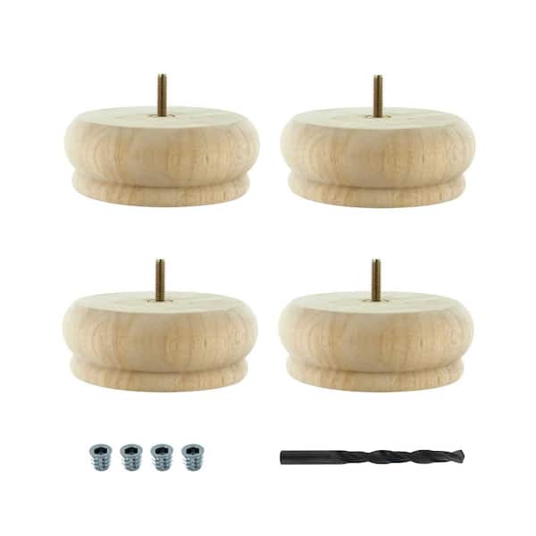 American Pro Decor 2 in. x 5-1/2 in. Unfinished Solid Hardwood Round Bun Foot (4-Pack)