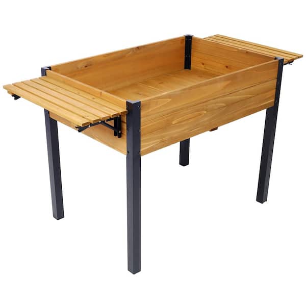 Unbranded 52.7 in. x 29.5 in. Metal Leg Wood Elevated Planter Boxes with Folding Storage Shelf for Growing Fresh Herbs, Vegetables