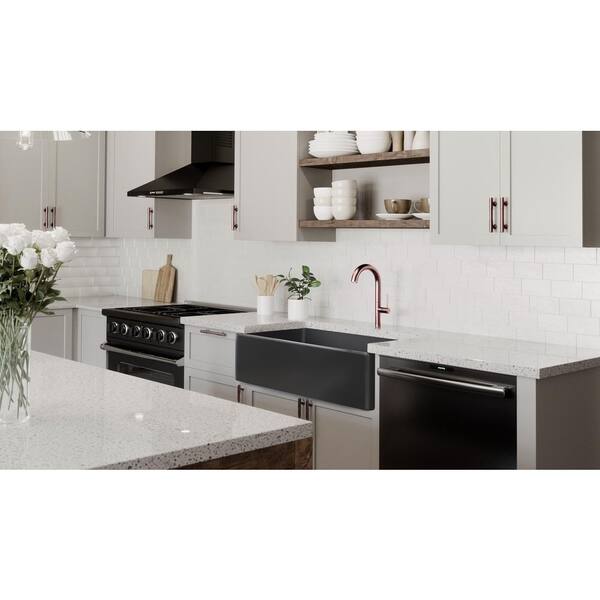 FSW1022 Luxury 33-inch Solid Fireclay Farmhouse Sink, Matte Black, St. Steel Accs, Flat Front