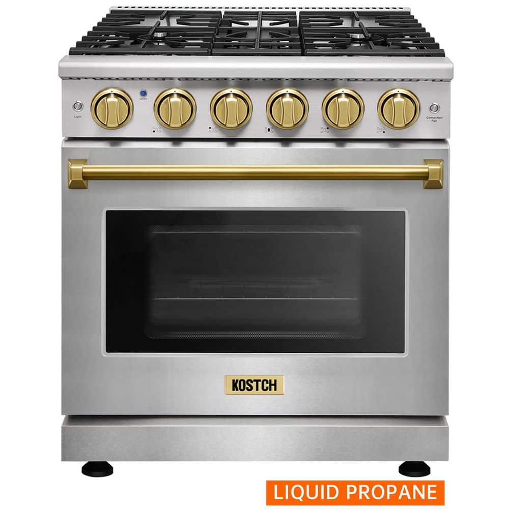 30 in. 5 Burners Freestanding Propane Gas Range with 4.55 cu. ft. Convection Oven in Stainless Steel with Bronze Handle price history on PriceWatchPro